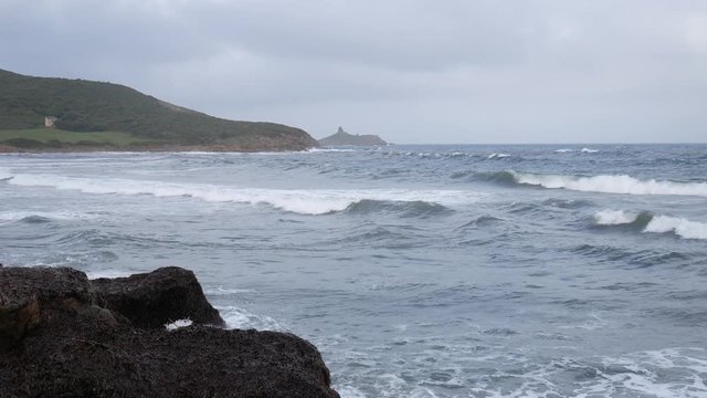 panoramic view of Cala Genovese, one of the wildest beaches of the Cap Corse along the Sentier des Douaniers (Custom Officers Route) from Macinaggio to Barcaggio, a famous coastal path for hikers