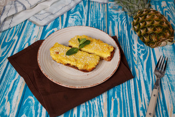 dessert with pineapple and coconut flakes