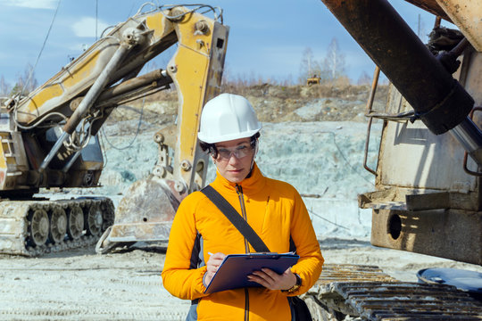 Female Geologist Or Mining Engineer At Work