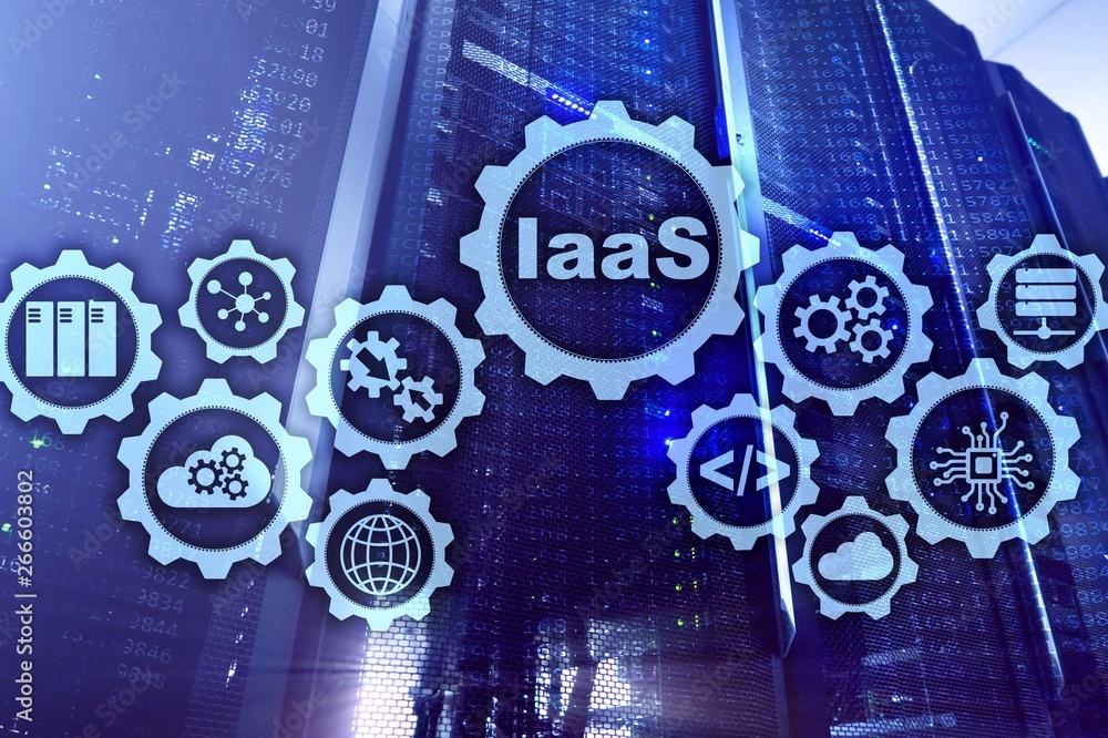 Poster iaas, infrastructure as a service. online internet and networking concept. graph icons on a digital 