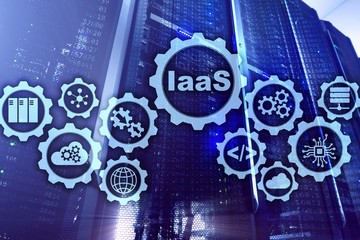 IaaS, Infrastructure as a Service. Online Internet and networking concept. Graph icons on a digital screen.