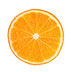 Slice of orange on an isolated white background