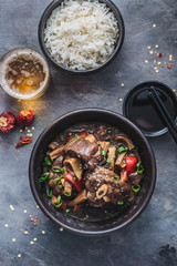 Dongshan lamb stew in a pot, flat lay