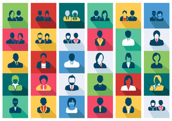 Fototapeta premium Avatars Flat Icons Set - Men with women Colorful vector icons