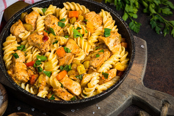 Pasta with Chicken and vegetables.