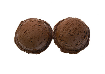 brown ice cream isolated on white background, top view