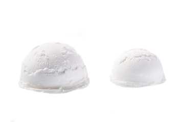 Fototapeta na wymiar big and small portion of white ice cream isolated on white background