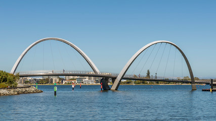 The unique Elizabeth Quay bridge in Perth, Western Australia, on a sunny day