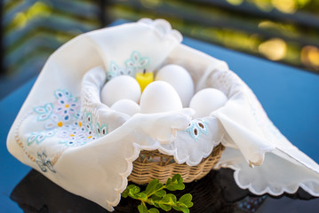 Easter eggs in a festive basket