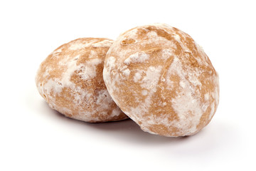 Gingerbread with jam, close-up, isolated on white background