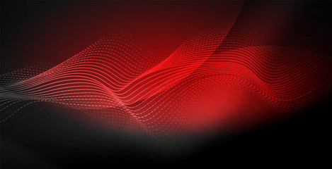 Glowing abstract wave on dark, shiny motion, magic space light. Techno abstract background