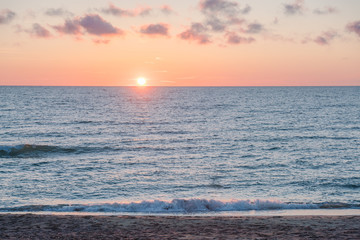Very beautiful sunset on the Baltic Sea. The sea is calm.