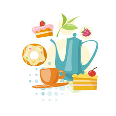 Vector infographic tea and sweets food and drink icons.