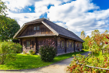 Fototapeta na wymiar old wooden house manor Adam Mickiewicz in the village of Zaosye. Brest region. Belarus.