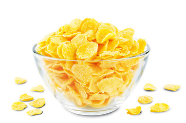 Corn flakes on a white isolated background