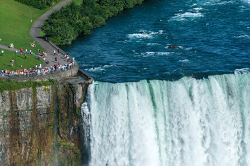 A close view of Niagara falls on the US border from Canada