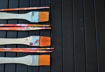 Closeup of the painting brushes