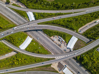 Fototapeta na wymiar Aerial view of large highway intersection in Switzerland