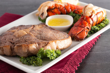 Dinner of Surf and Turf of Steak and Lobster Tails