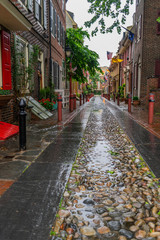 Fototapeta na wymiar Elfreth's alley on a rainy day 