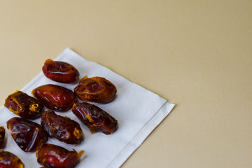 Ramadan Kareem Festive, close up of dates and Islamic Holy Month Greeting Card. Free space for your text