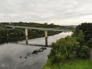 Aerial view of Three Virgin bridge in Kaunas, Lithuania