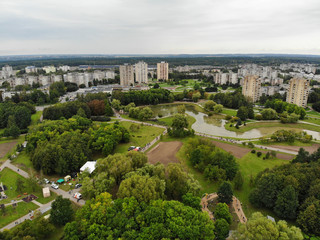 Park of Kalnieciai in Kalnieciai district in Kaunas. Aerial view