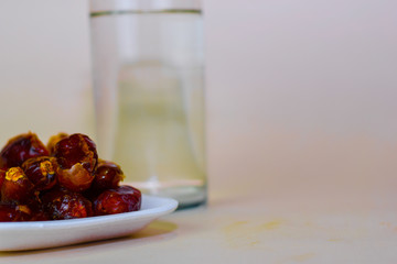 Ramadan Kareem Festive, close up of dates and Islamic Holy Month Greeting Card. Free space for your text