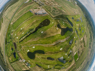 Summer Lake and roads in Riga city and Latvia nature 360 VR Drone picture for Virtual reality,...