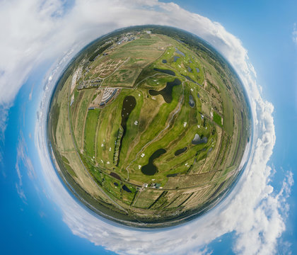 Summer Lake and roads in Riga city and Latvia nature 360 VR Drone picture for Virtual reality, Panorama