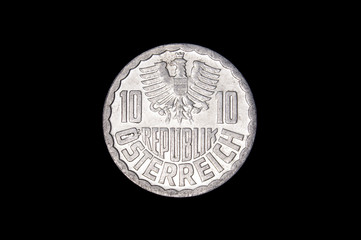 10 Groschen Ausrtian coin isolated on the dark background