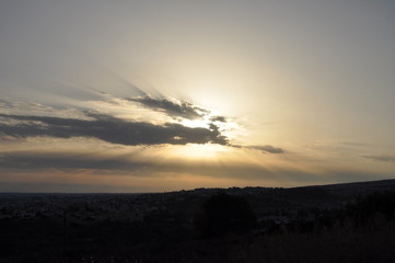 The beautiful natural mountain landscape in the Cyprus massif in the background at sunset