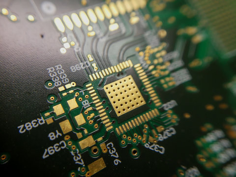 Macro close up of PCB QFN footprint
