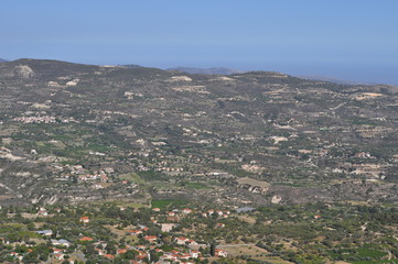 The beautiful natural mountain landscape in the Cyprus massif in the background at sunset