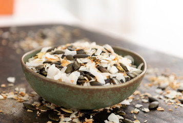 Simple Snack Mix of Roasted pumpkinSeeds and Coconut Flakes