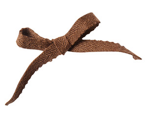 Brown ribbon curl isolated on white background. Brown ribbon bow and curl isolated on white background