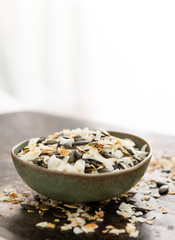 Simple Snack Mix of Roasted pumpkinSeeds and Coconut Flakes