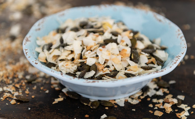 Simple Snack Mix of Roasted pumpkinSeeds and Coconut Flakes