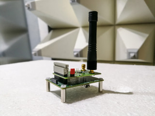 Electronics PCB with wireless communication module in anechoic chamber
