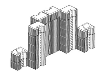 Frame of white buildings