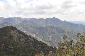 The beautiful natural mountain landscape in the Cyprus massif in the background at sunset