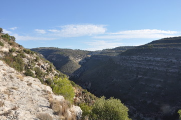 The beautiful natural mountain landscape in the Cyprus massif in the background at sunset
