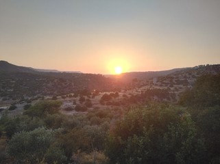 Fototapeta premium The beautiful natural mountain landscape in the Cyprus massif in the background at sunset