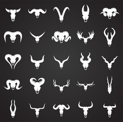 Animal skull icons set on black background for graphic and web design. Simple vector sign. Internet concept symbol for website button or mobile app.