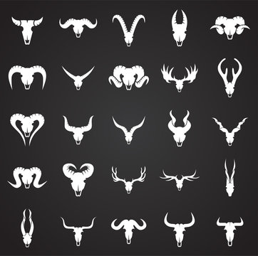 Animal skull icons set on black background for graphic and web design. Simple vector sign. Internet concept symbol for website button or mobile app.