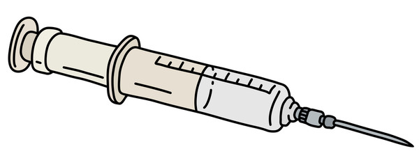 The vectorized hand drawing of a big plastic syringe - 266622440
