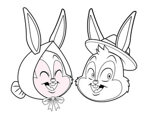 Cute easter bunny happy friends portrait black and white