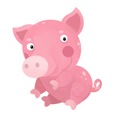Obraz na płótnie Canvas cartoon scene with pig on white background - illustration for children
