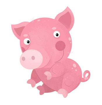 cartoon scene with pig on white background - illustration for children