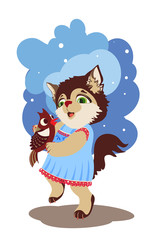 Little cartoon style cat illustration - vector clipart for kids